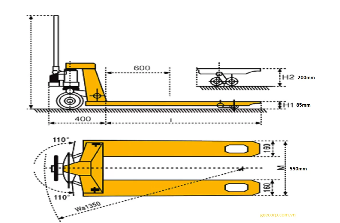 Xe Nâng Tay Càng Hẹp 450-550 mm